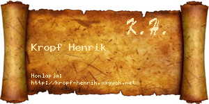 Kropf Henrik névjegykártya